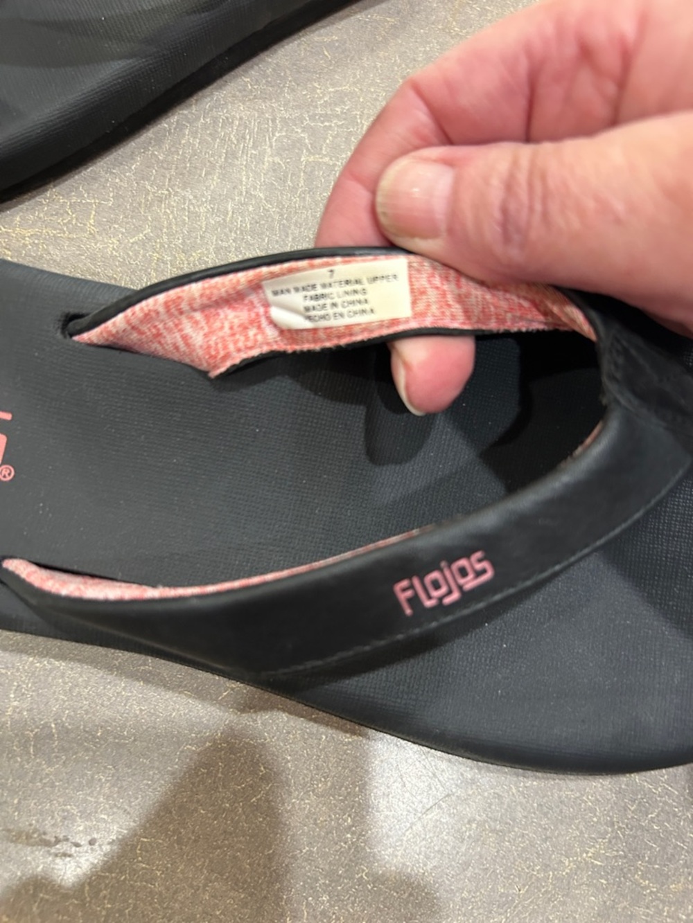 Flojos Black & Brown Women's Flip-Flops with Pink and White Accents - Picture 3 of 5